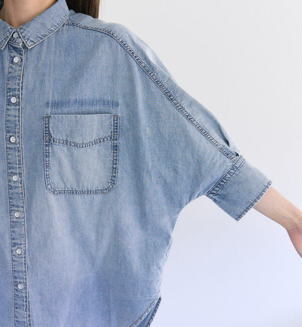  「【25th】綿麻デニムハーフスリーブブラウス」|シャツ・ブラウス|