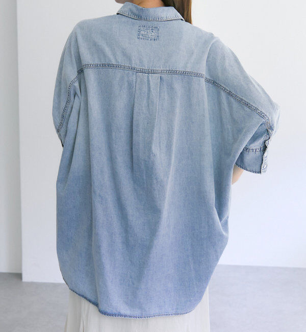  「【25th】綿麻デニムハーフスリーブブラウス」|シャツ・ブラウス|