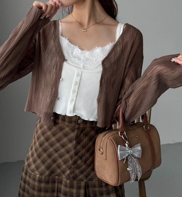  「ホック付きシアーカーデ」|ニット・セーター|モカ