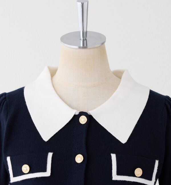  「金ボタン配色衿ニットトップス」|ニット・セーター|