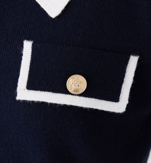  「金ボタン配色衿ニットトップス」|ニット・セーター|