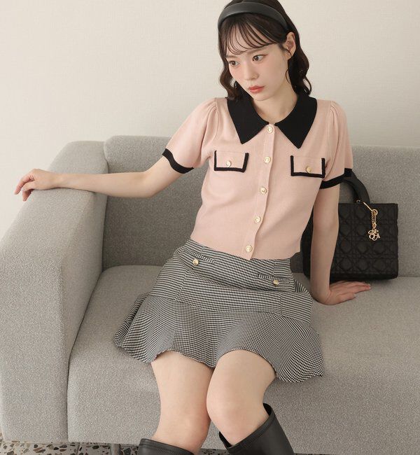  「金ボタン配色衿ニットトップス」|ニット・セーター|