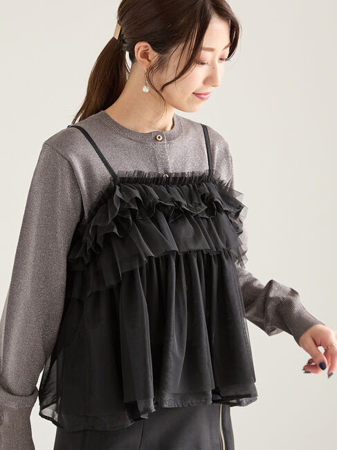 Te chichi「チュール&times;オーガンジーキャミブラウス」|シャツ・ブラウス|ブラック