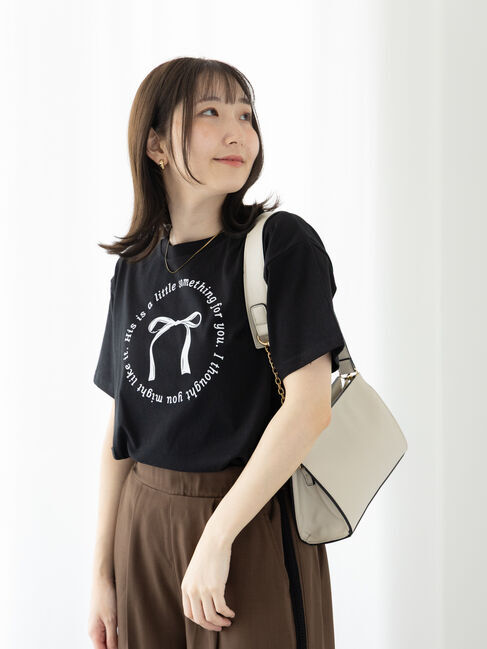 Te chichi TERRASSE「【接触冷感】リボンモチーフロゴTシャツ」|Tシャツ・カットソー|ブラック