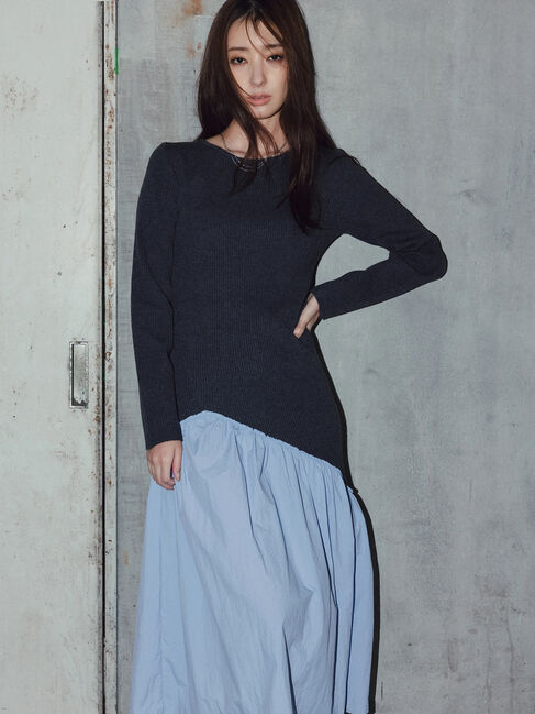 Te chichi「【宮本茉由着用】リブニットドッキングアシメワンピース」|ワンピース|チャコールグレー