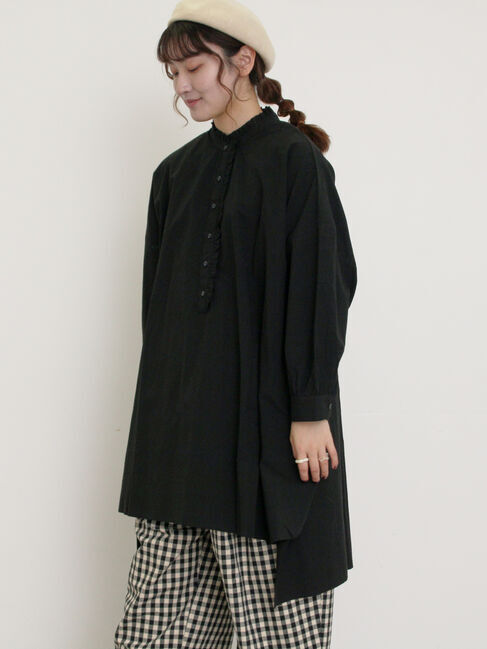 Samansa Mos2「前立てフリルチュニック」|シャツ・ブラウス|ブラック