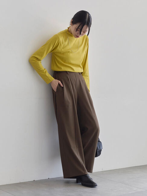 Samansa Mos2 blue「【吸湿発熱】リブフリル衿PO」|Tシャツ・カットソー|