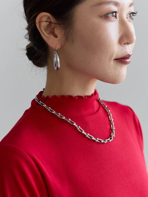 Samansa Mos2 blue「【吸湿発熱】リブフリル衿PO」|Tシャツ・カットソー|