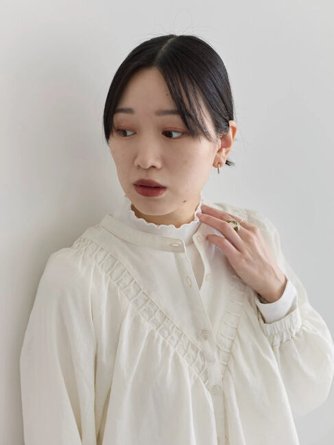 Samansa Mos2 blue「【吸湿発熱】リブフリル衿PO」|Tシャツ・カットソー|