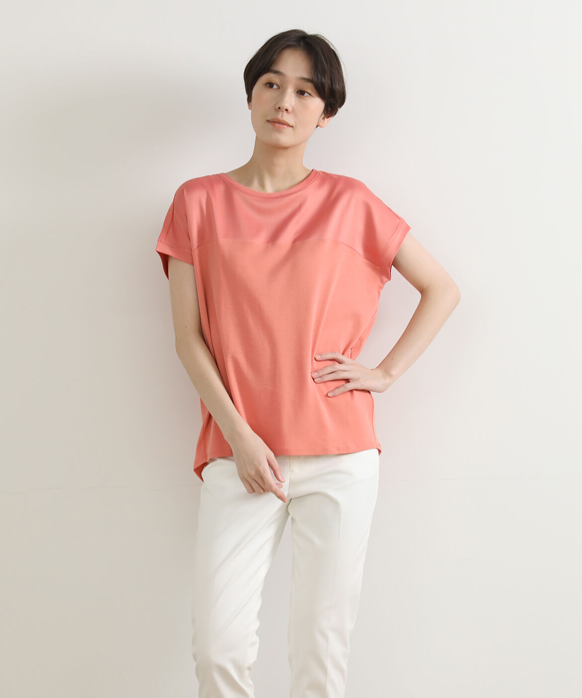 DAY by DAY it&rsquo;s international「サテン切り替えワイドカットソー《スビン綿MIXフライス》」|Tシャツ・カットソー|サーモンピン 4