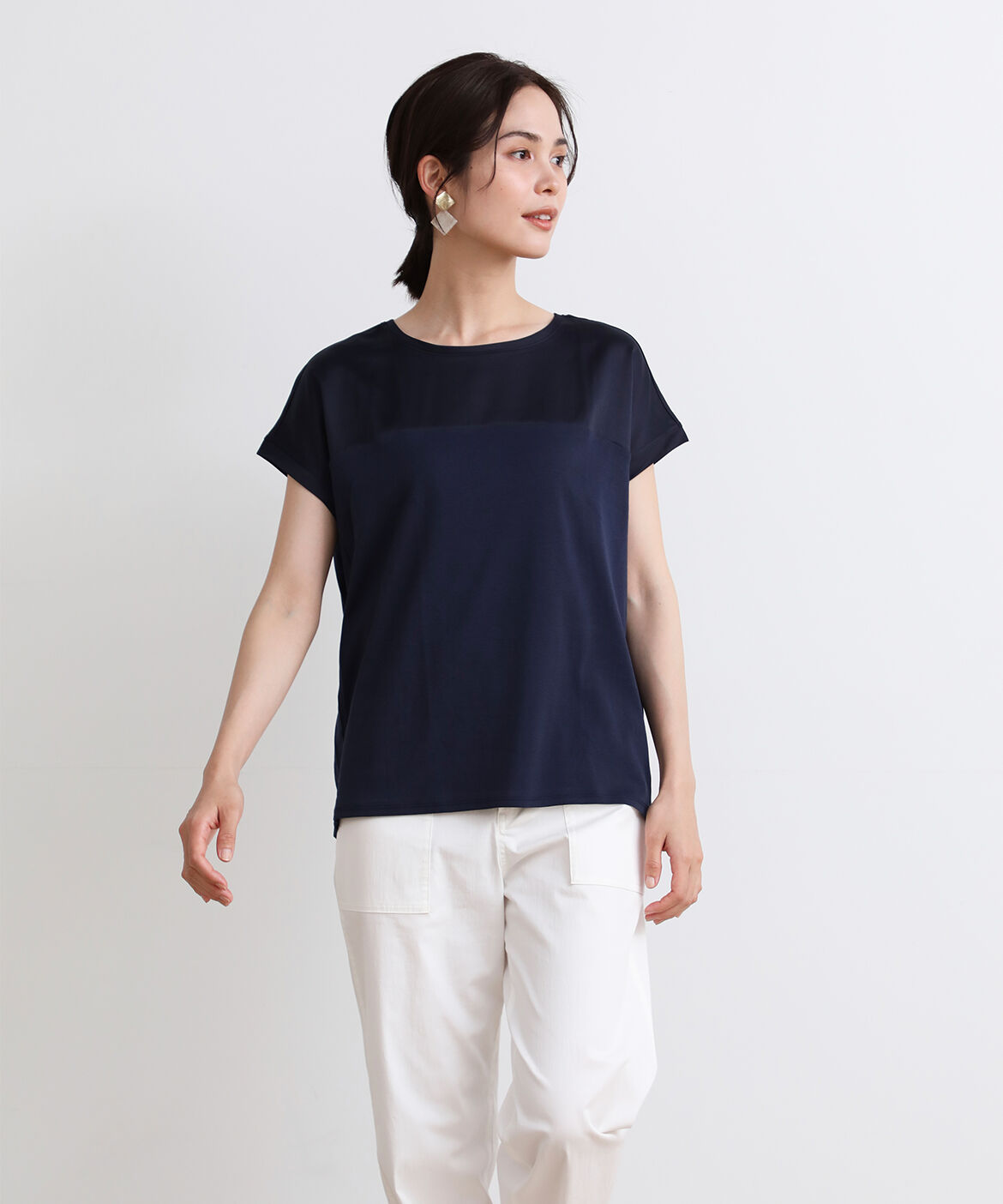 DAY by DAY it&rsquo;s international「サテン切り替えワイドカットソー《スビン綿MIXフライス》」|Tシャツ・カットソー|ネイビー