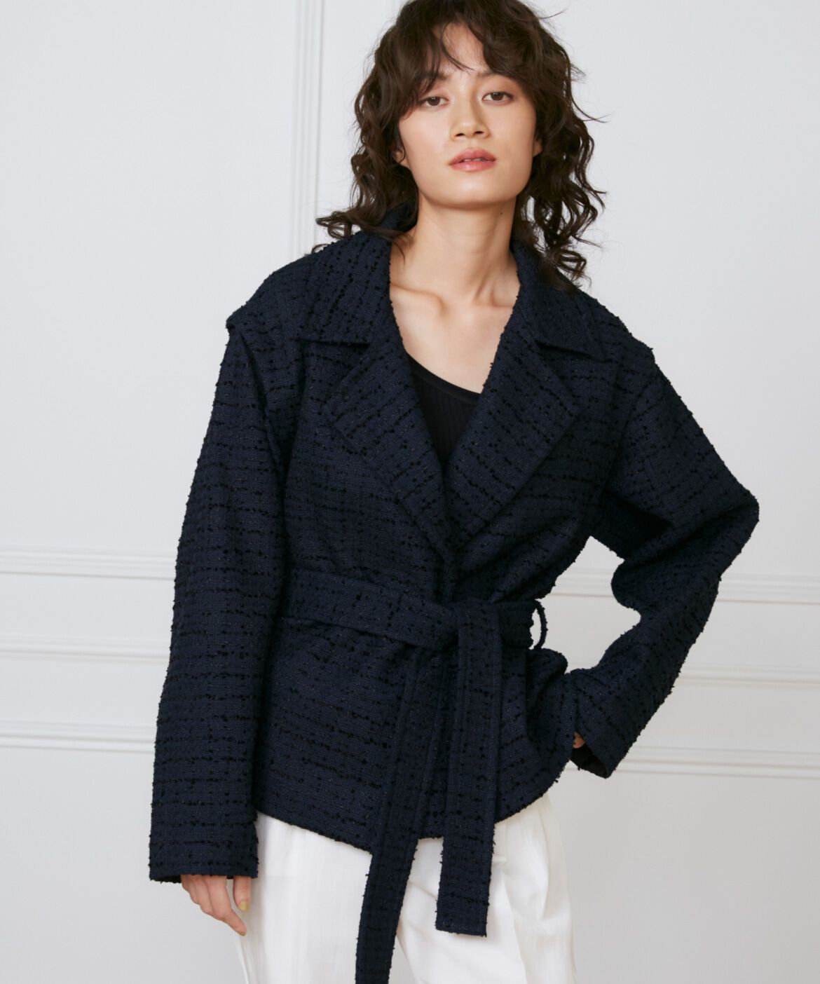 INED「ツイードショートコート《la veille by SUPERIOR CLOSET》」|ピーコート|ネイビー
