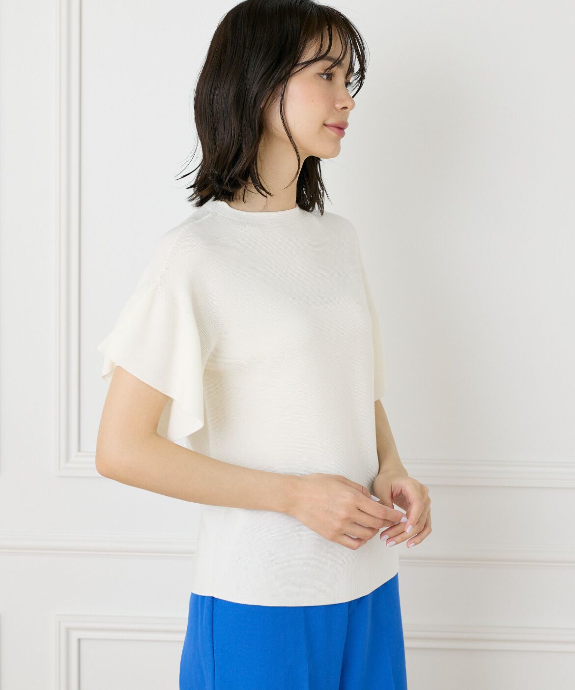 INED「《WEB限定》ガーター編みフレアスリーブサマーニット《Cuoo》」|ニット・セーター|オフホワイト1