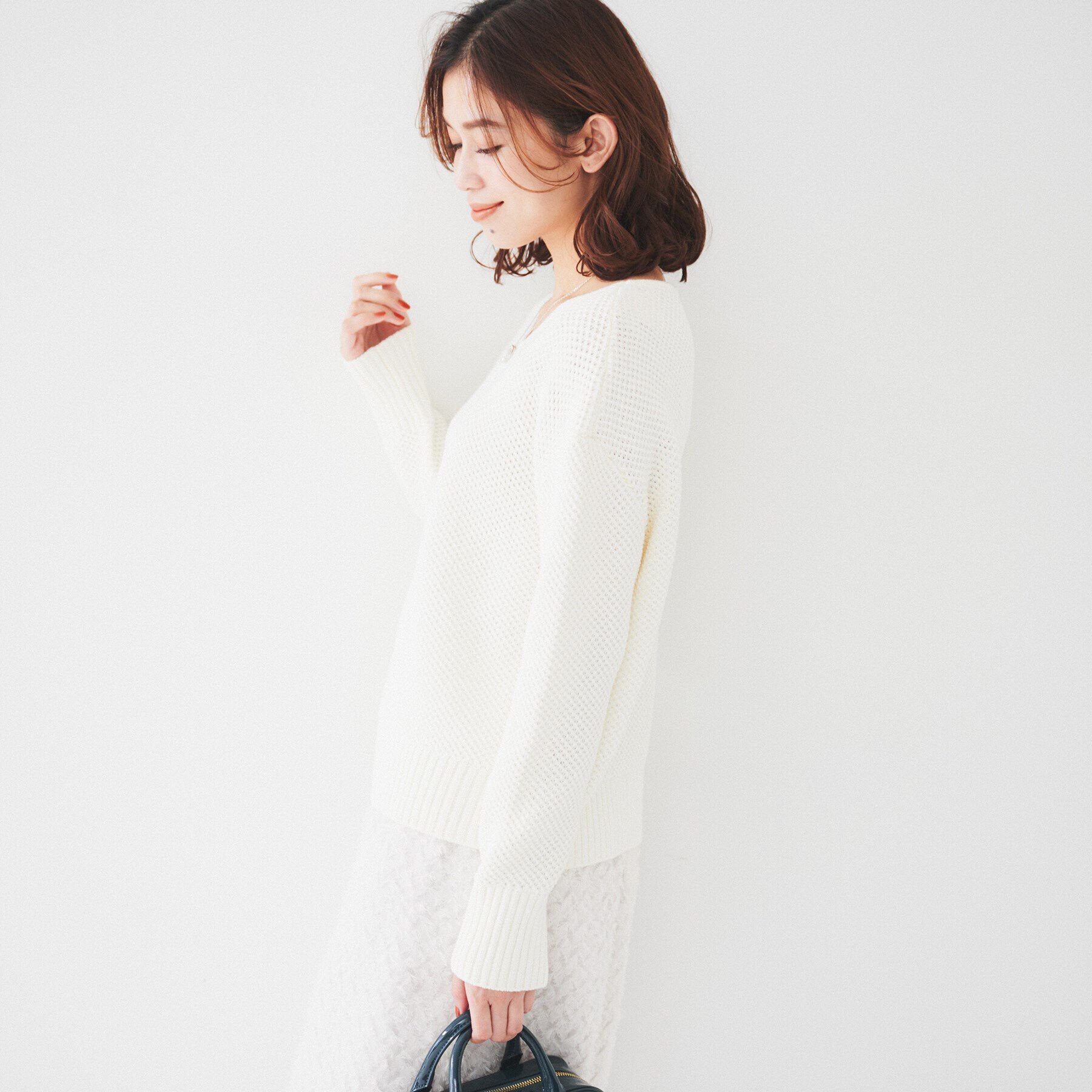 UNTITLED「【洗える/オンオフ使える】ファンシーヤーンVネックニット」|ニット・セーター|