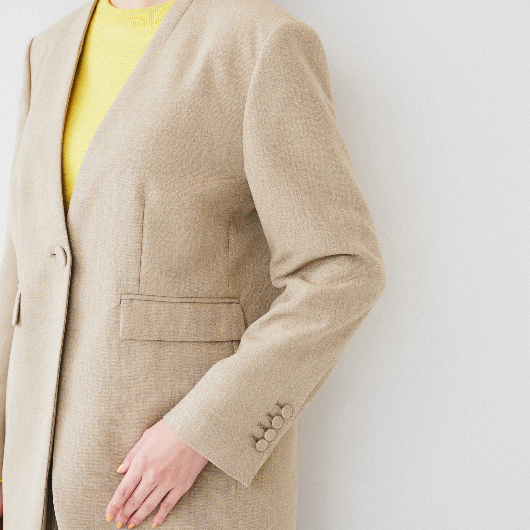 UNTITLED「【セットアップ可能】リネンライクキャンバス カラーレスジャケット」|ノーカラージャケット|