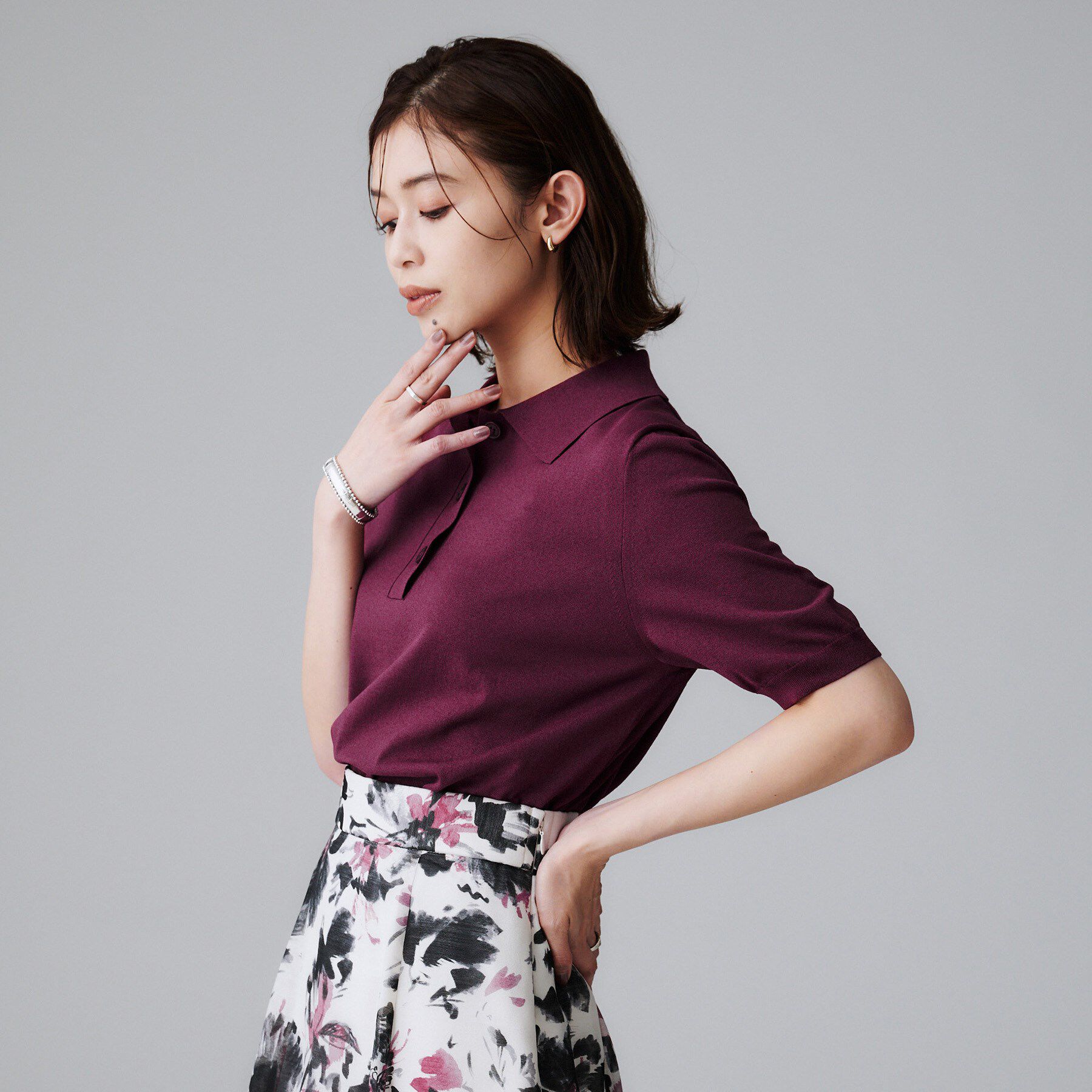 UNTITLED「【秋のトレンド/きれいめ】5分袖ポロニット」|ニット・セーター|