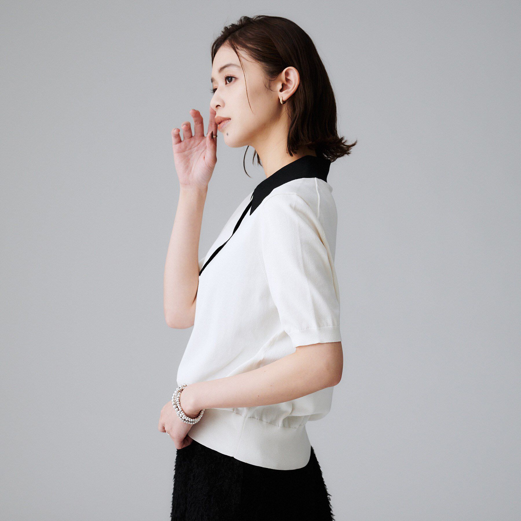 UNTITLED「【秋のトレンド/きれいめ】5分袖ポロニット」|ニット・セーター|