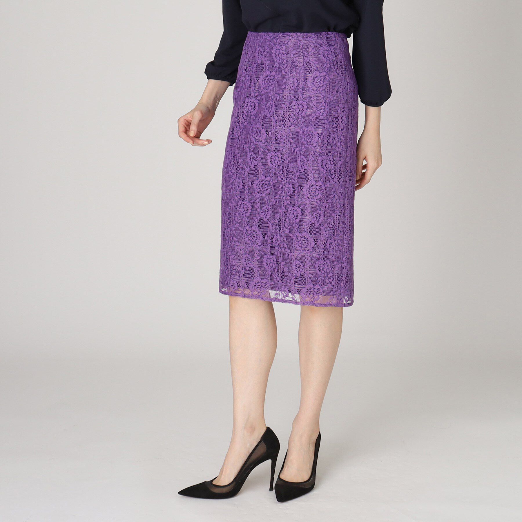 COUP DE CHANCE「【洗える／日本製】レース柄タイトスカート」|スカート|パープル(081)