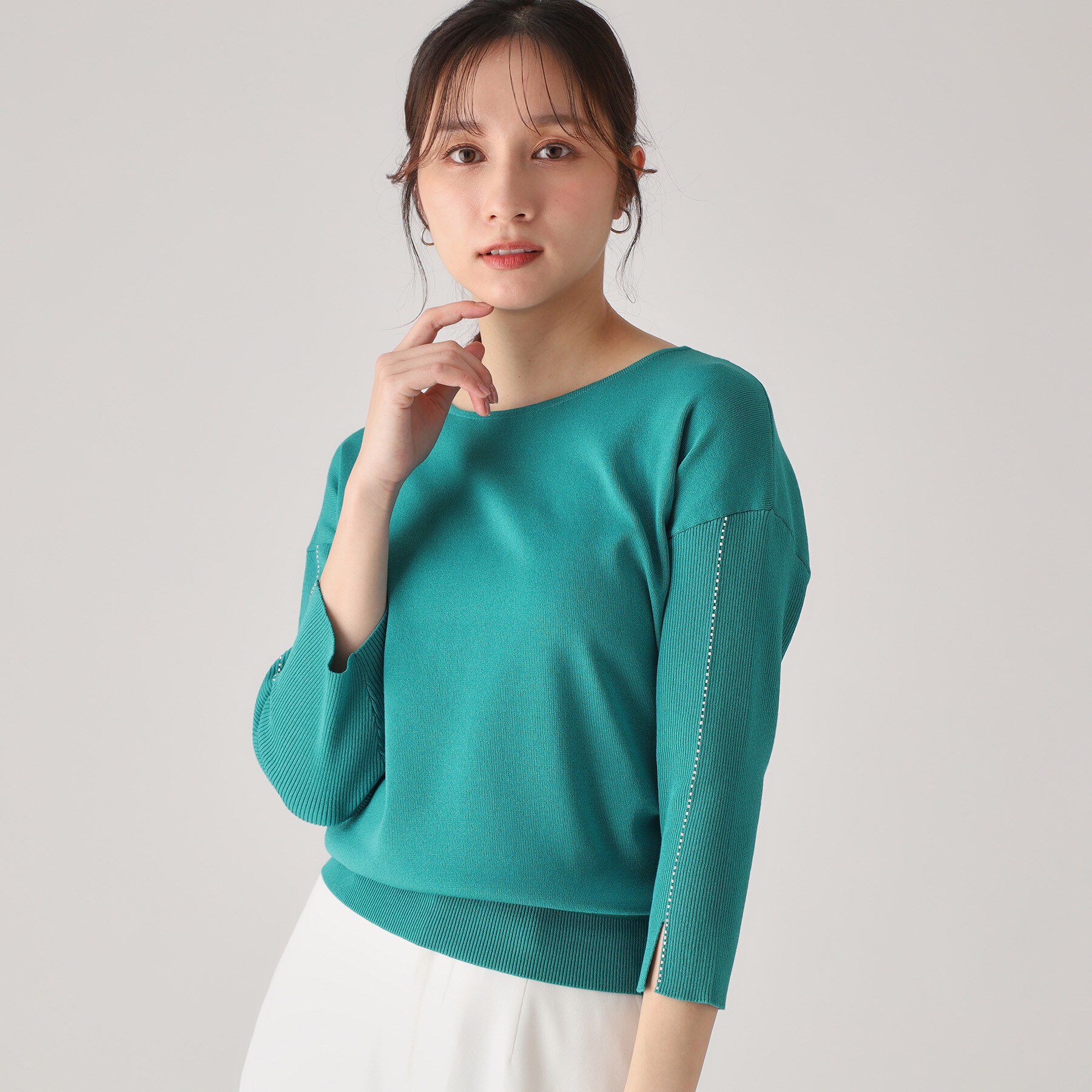 COUP DE CHANCE「【洗える】ビーズ刺しゅうニットトップス」|ニット・セーター|グリーン(022)