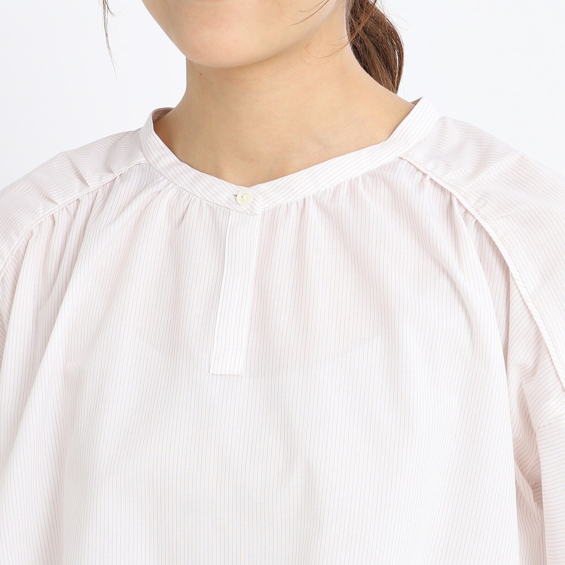 Reflect「【マシンウォッシュ可】五分袖ピンストライプブラウス」|シャツ・ブラウス|