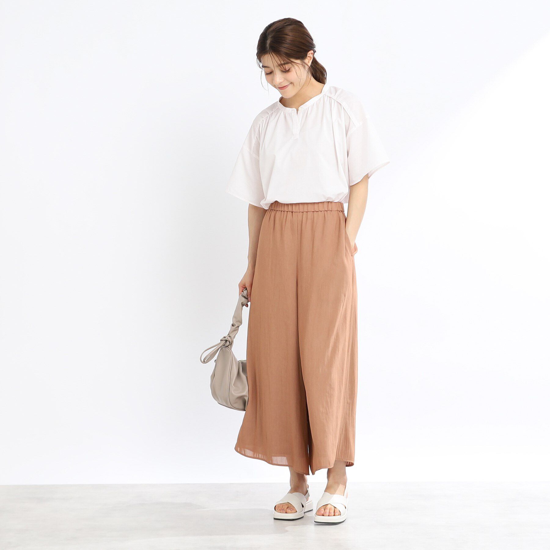 Reflect「【マシンウォッシュ可】五分袖ピンストライプブラウス」|シャツ・ブラウス|