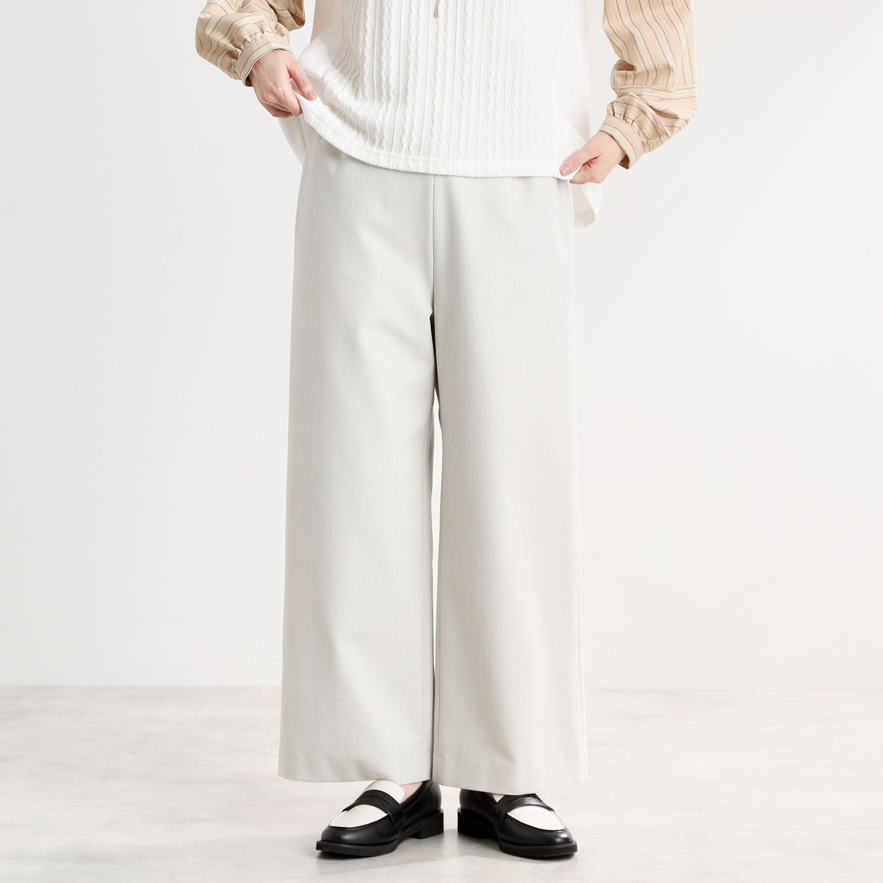 Reflect「【洗える】フルレングス丈ワイドストレートパンツ」|その他|グレージュ(050)