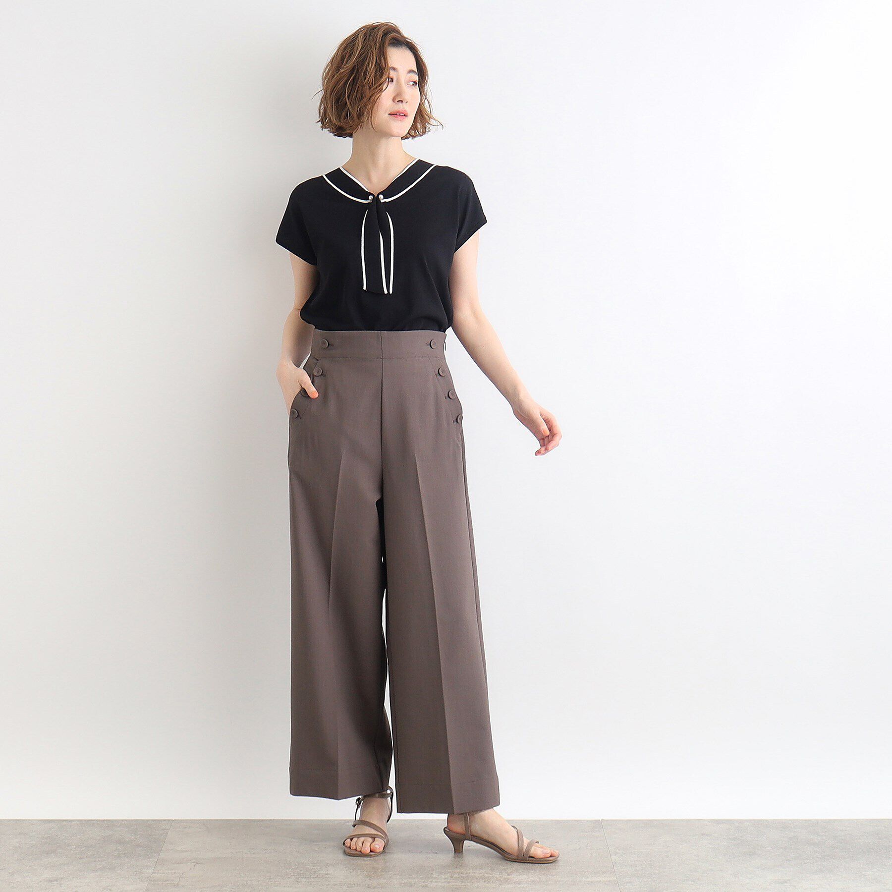 grove「【接触冷感／UV／抗ピル】取り外しパール調ピン付きボウタイニット」|ニット・セーター|