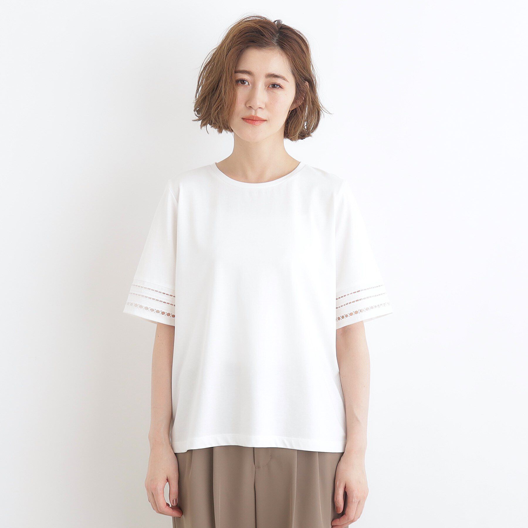 grove「【洗える・接触冷感・UV】袖刺繍デザインTシャツ」|Tシャツ・カットソー|