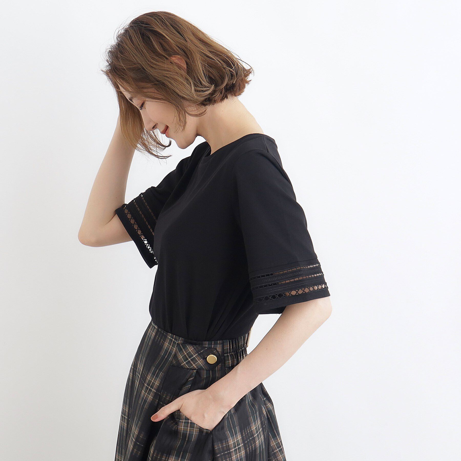 grove「【洗える・接触冷感・UV】袖刺繍デザインTシャツ」|Tシャツ・カットソー|