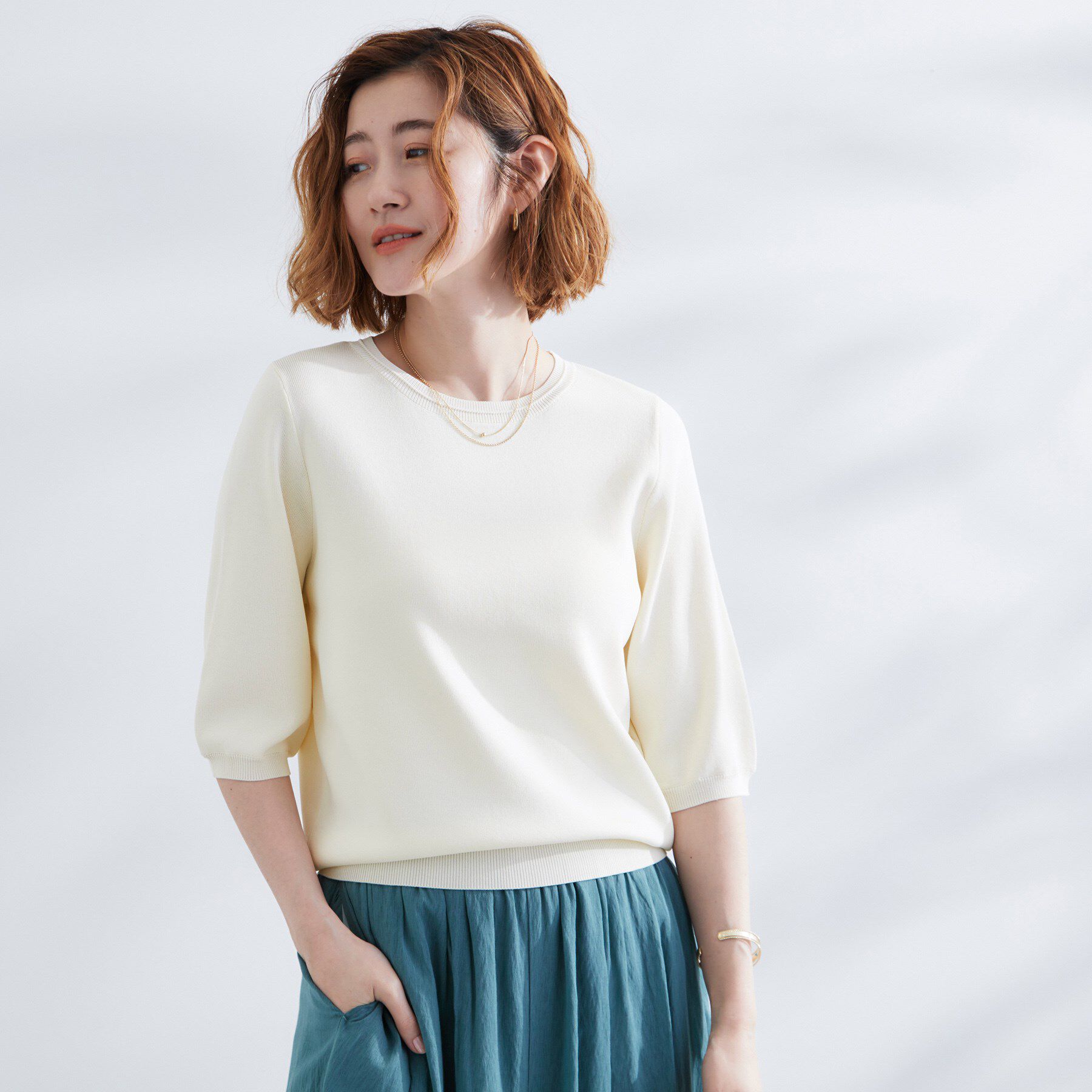 grove「ひんやり多機能・やわらかドライタッチ五分袖プルオーバー」|ニット・セーター|