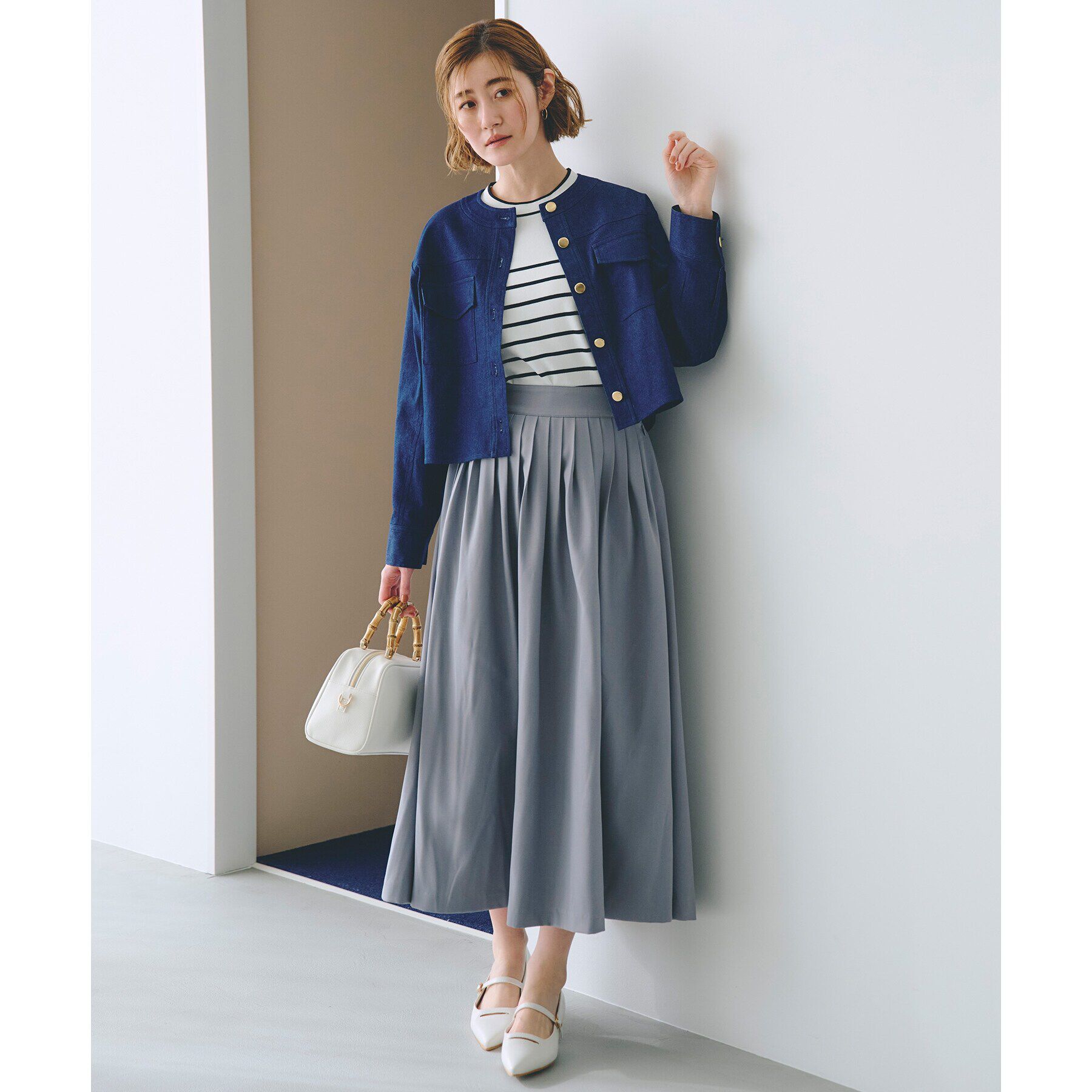 grove「ライトデニムノーカラージャケット」|デニムジャケット|