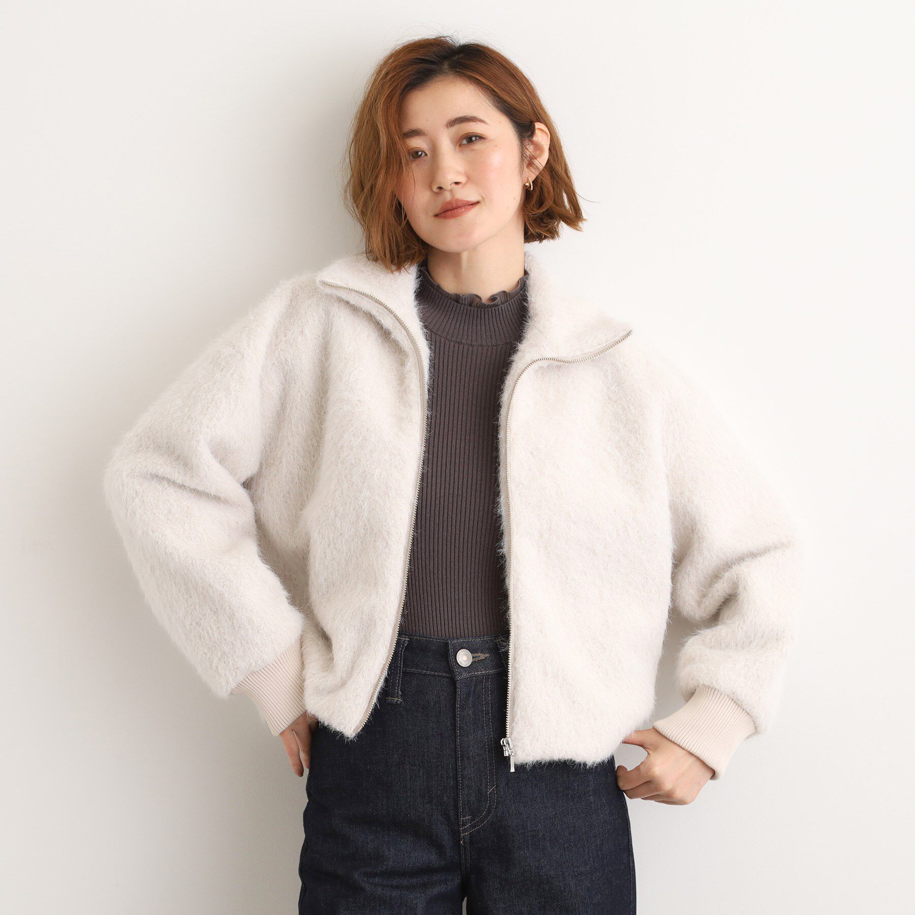 grove「ふんわりと包み込む、リュクスなフェイクファーブルゾン」|ブルゾン・スタジャン|グレージュ(050)