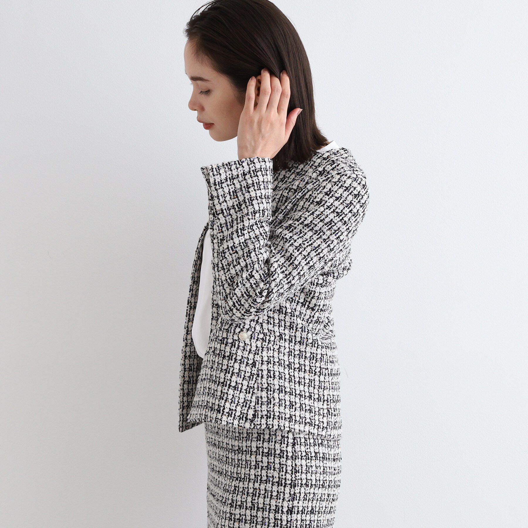 INDIVI「【日本製／SETUP可能】ファンシーツィードジャケット」|ノーカラージャケット|