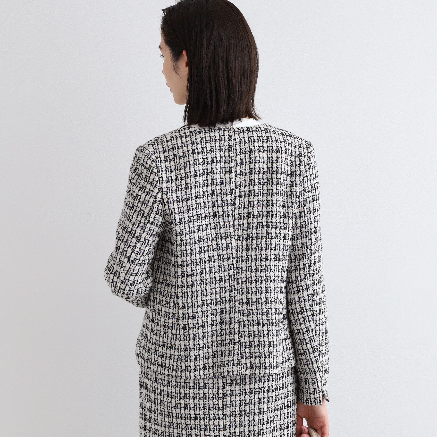 INDIVI「【日本製／SETUP可能】ファンシーツィードジャケット」|ノーカラージャケット|