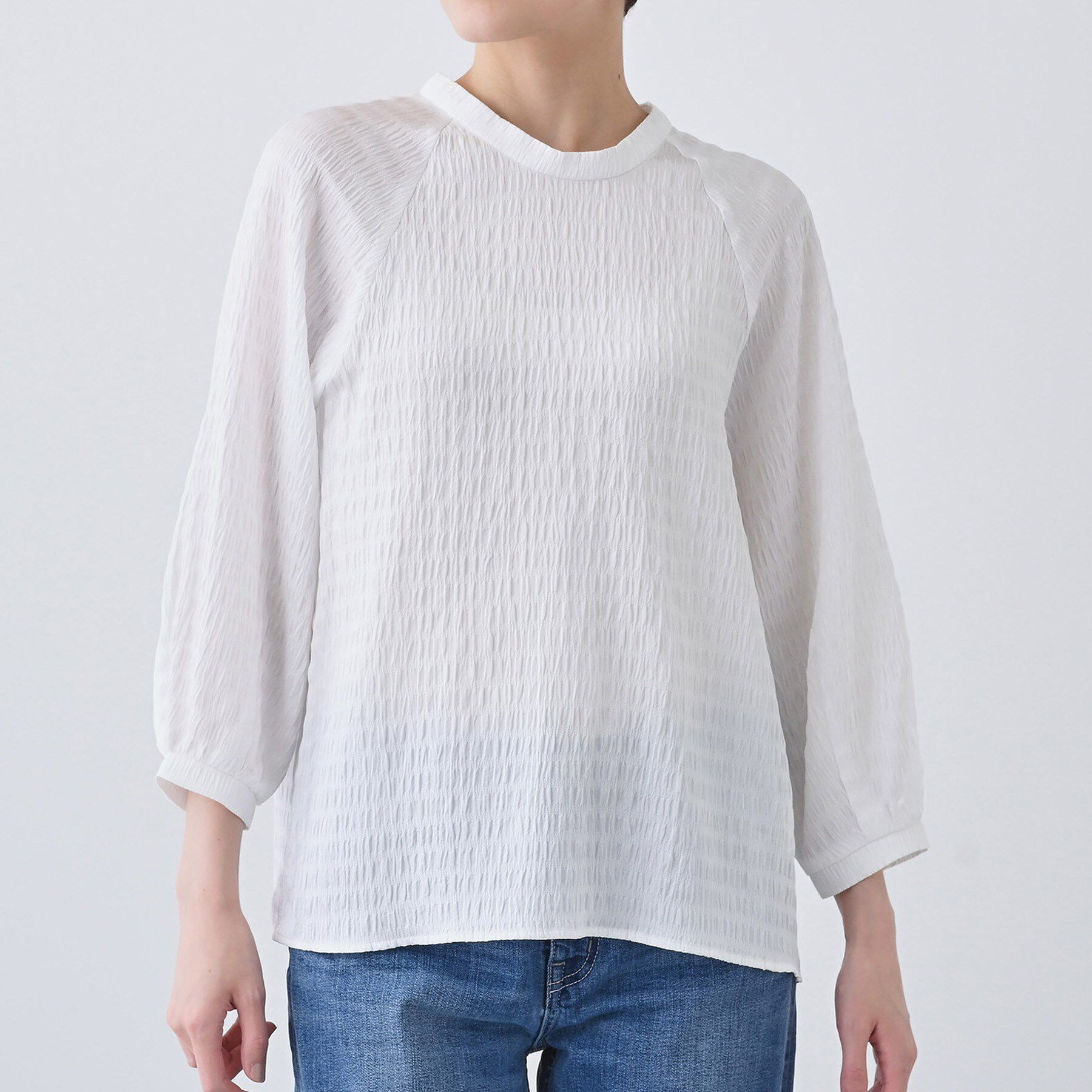 INDIVI「【洗える】シャーリング風ラグランスリーブブラウス」|シャツ・ブラウス|