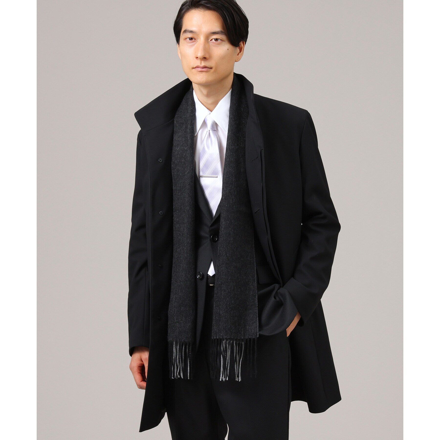 TAKEO KIKUCHI「【カシミヤ100％】無地リバー 配色カシミヤマフラー」|ストール|