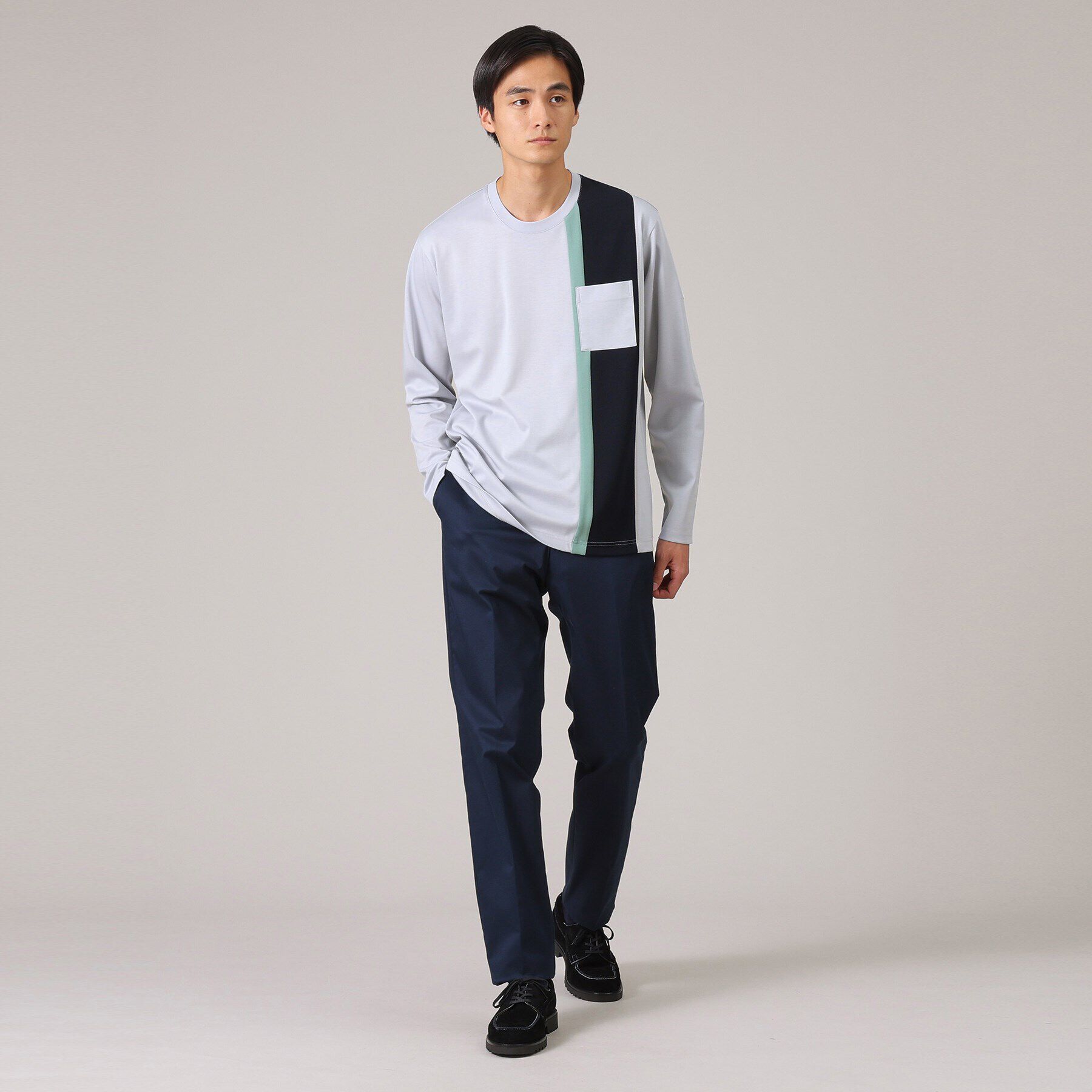 TAKEO KIKUCHI「【バイカラー】バーチカル切替 ジャージカットソー」|Tシャツ・カットソー|