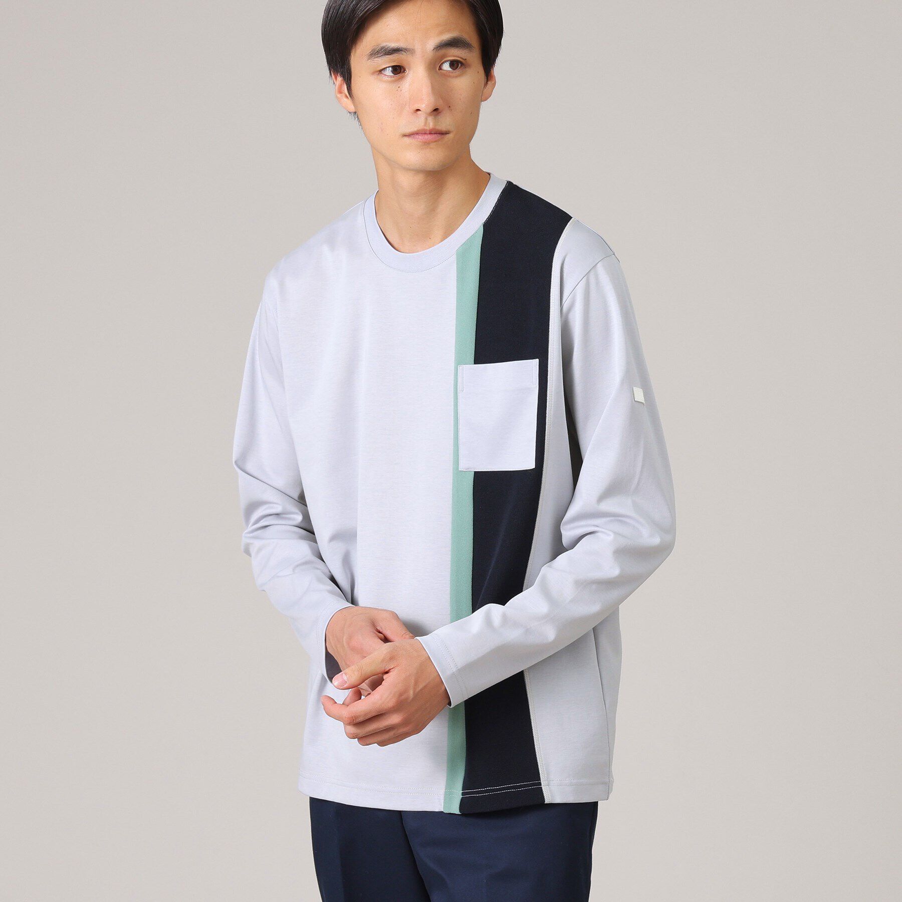 TAKEO KIKUCHI「【バイカラー】バーチカル切替 ジャージカットソー」|Tシャツ・カットソー|