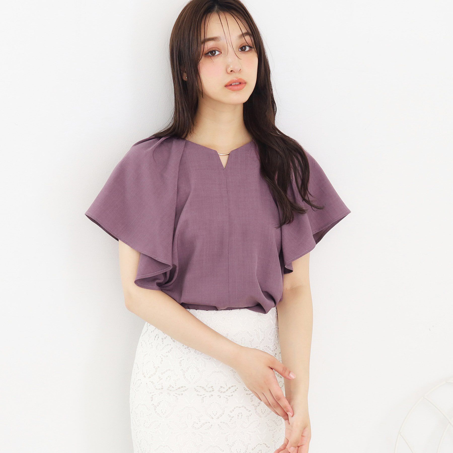 index「タックフレアスリーブブラウス【洗濯機洗い可/吸水速乾/防シワ/抗ピル】」|シャツ・ブラウス|パープル(081)