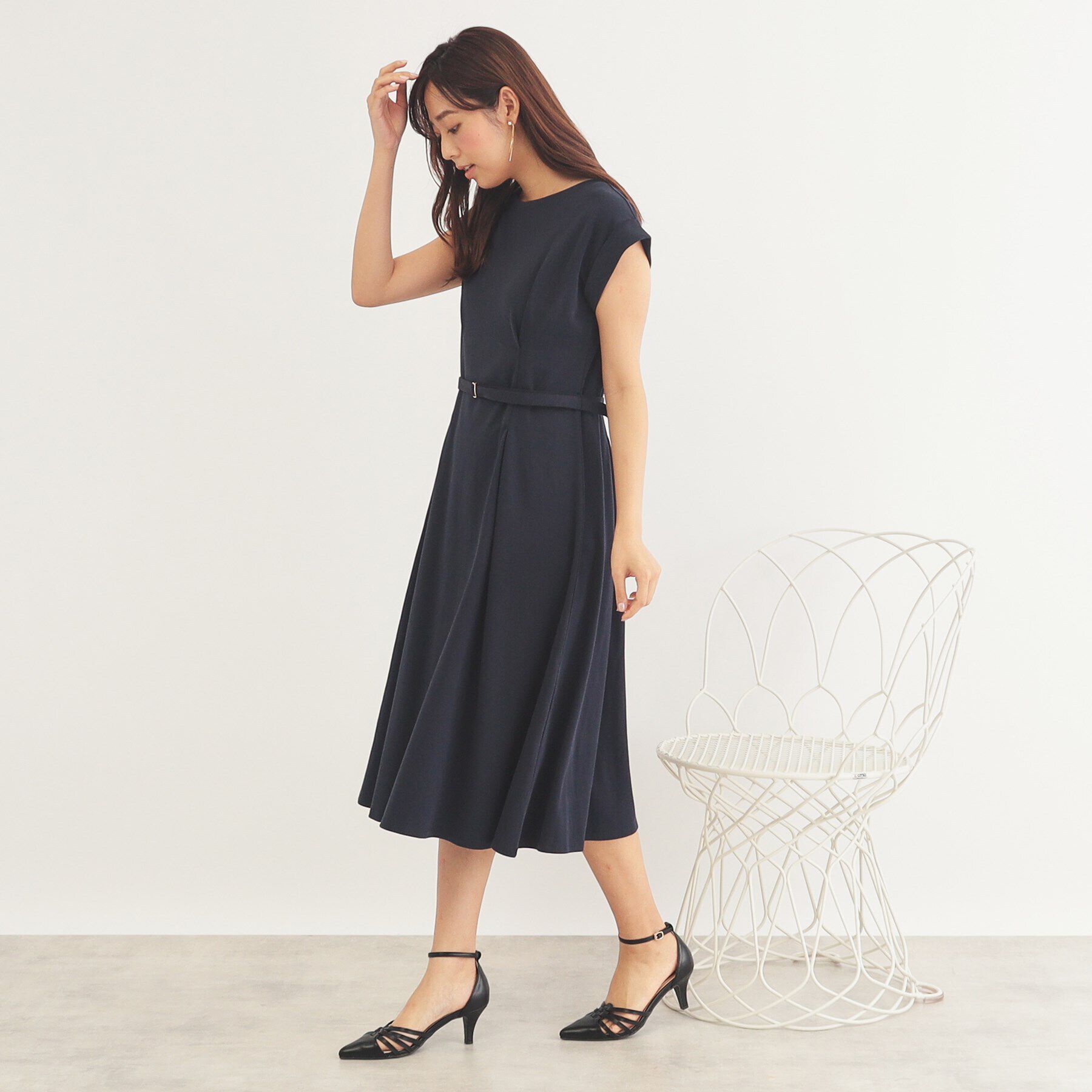 index「《5color/S-LLsize》UV ウエストタックフレアワンピース【接触冷感/洗濯機洗い可】」|ワンピース|