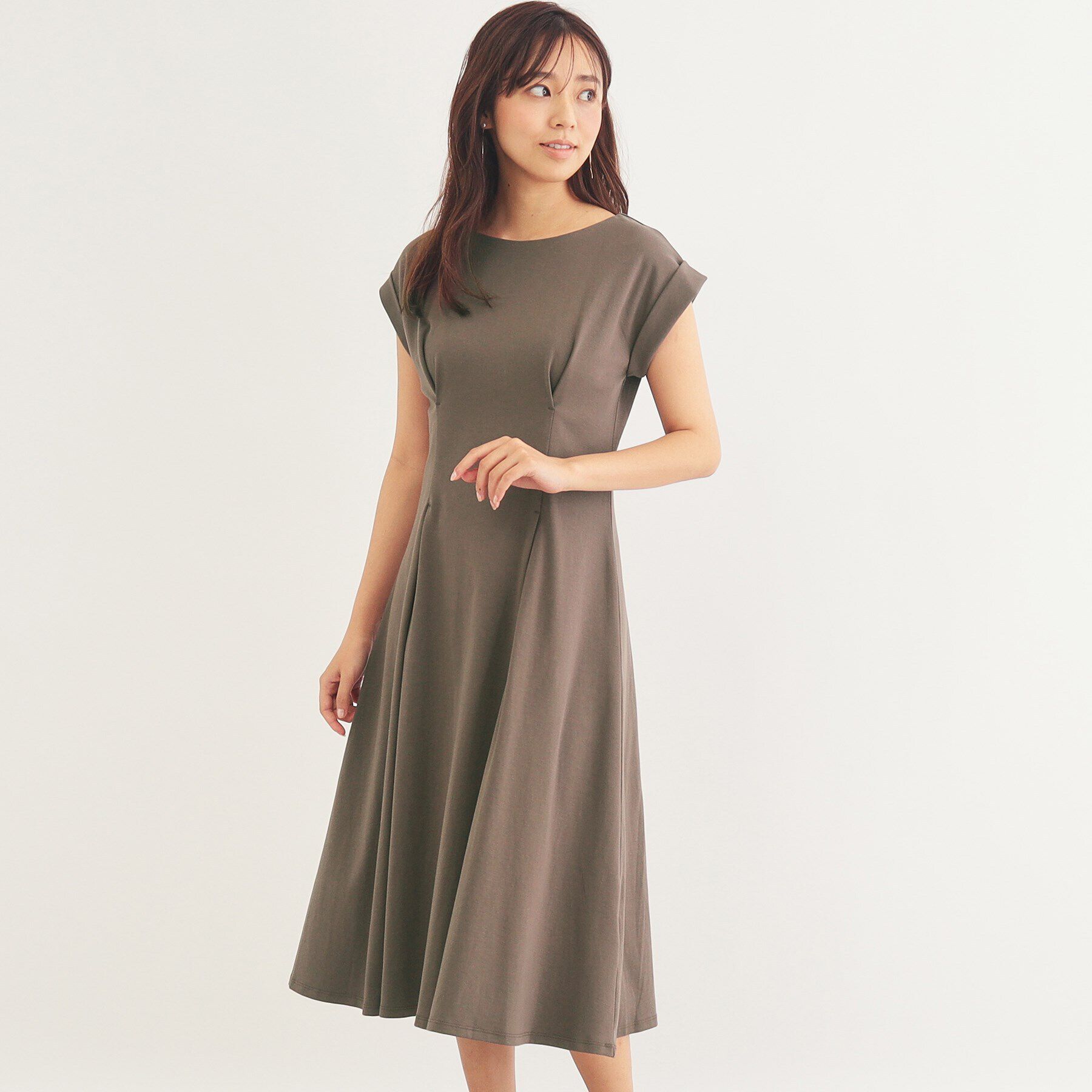 index「《5color/S-LLsize》UV ウエストタックフレアワンピース【接触冷感/洗濯機洗い可】」|ワンピース|ブラウン(044)