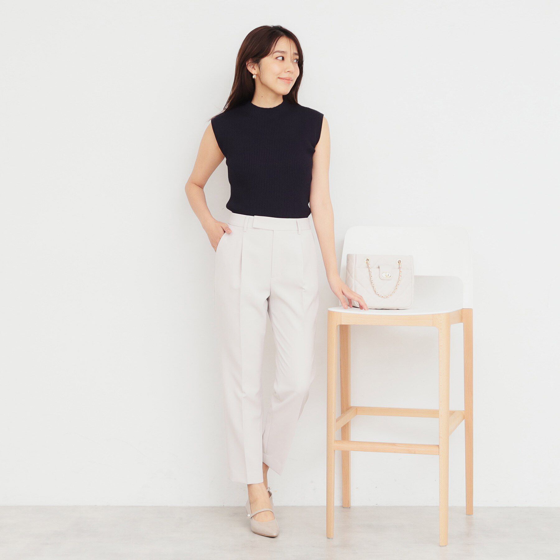 index「《美人百花掲載》スカーフ付きフレンチリブニット【洗濯機可】」|ニット・セーター|