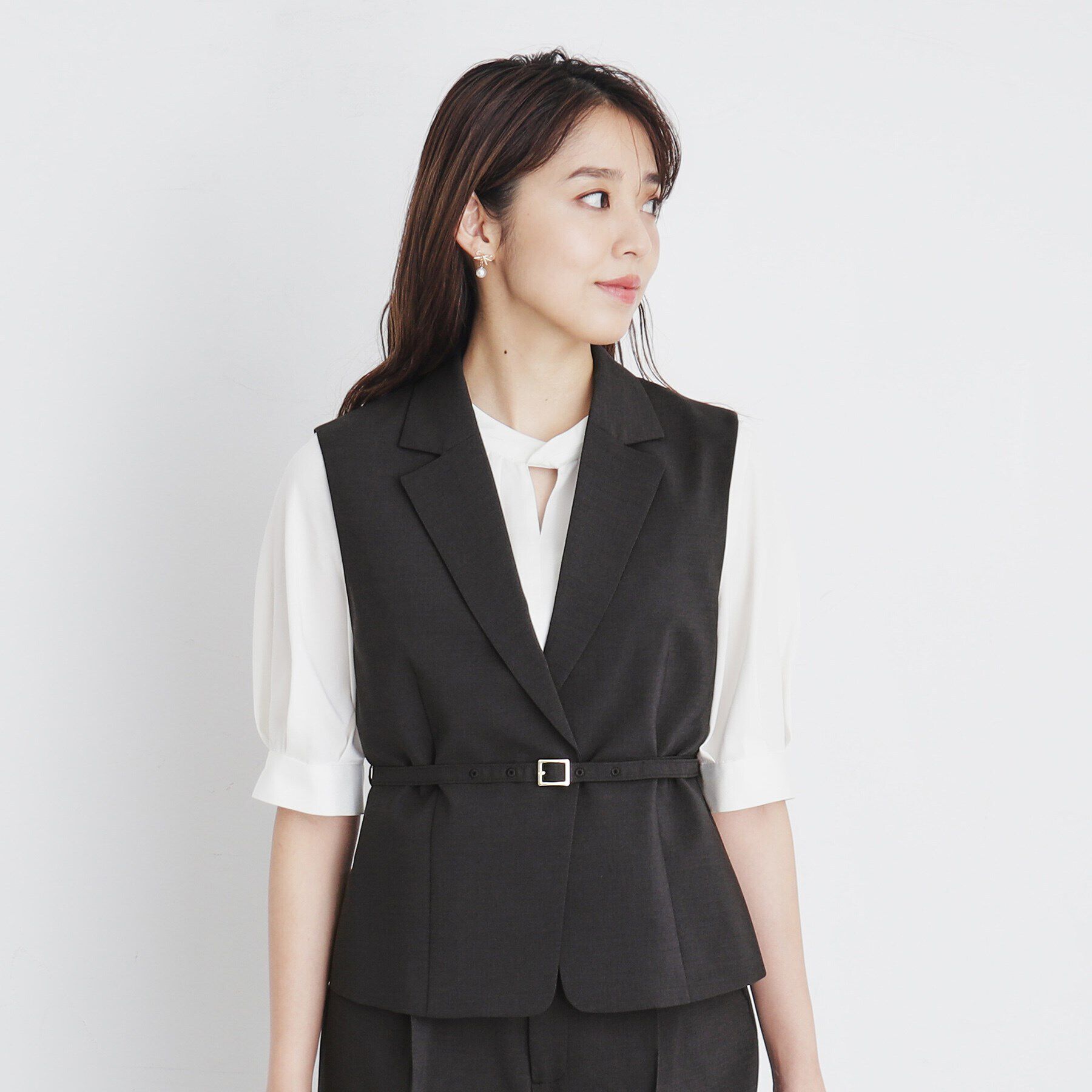 index「麻調コンパクトテーラードジレ/セットアップ対応【洗濯機洗い可】」|ベスト・ジレ|