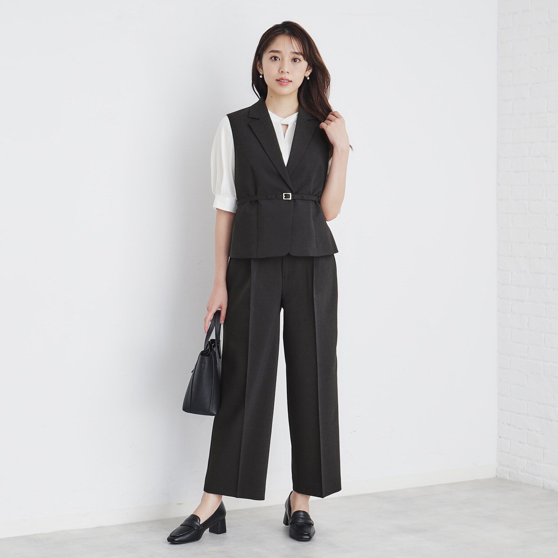 index「麻調コンパクトテーラードジレ/セットアップ対応【洗濯機洗い可】」|ベスト・ジレ|