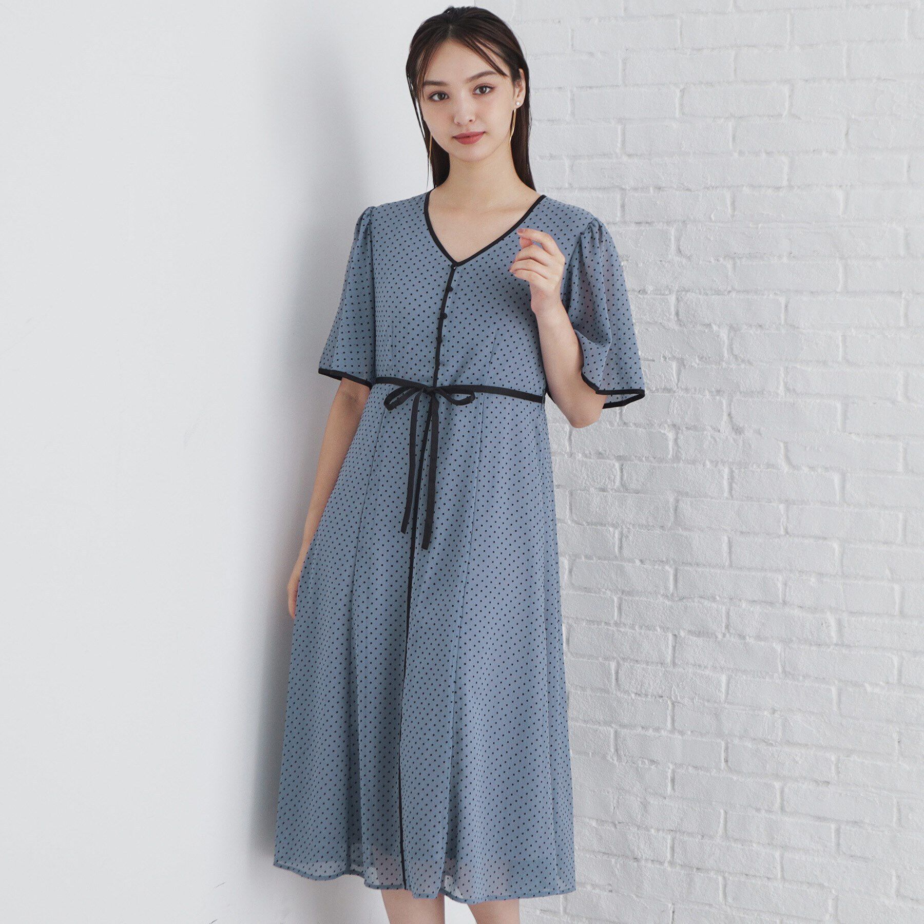 index「フロッキードットバイカラーフレアワンピース【洗濯機洗い可/防シワ】」|ワンピース|