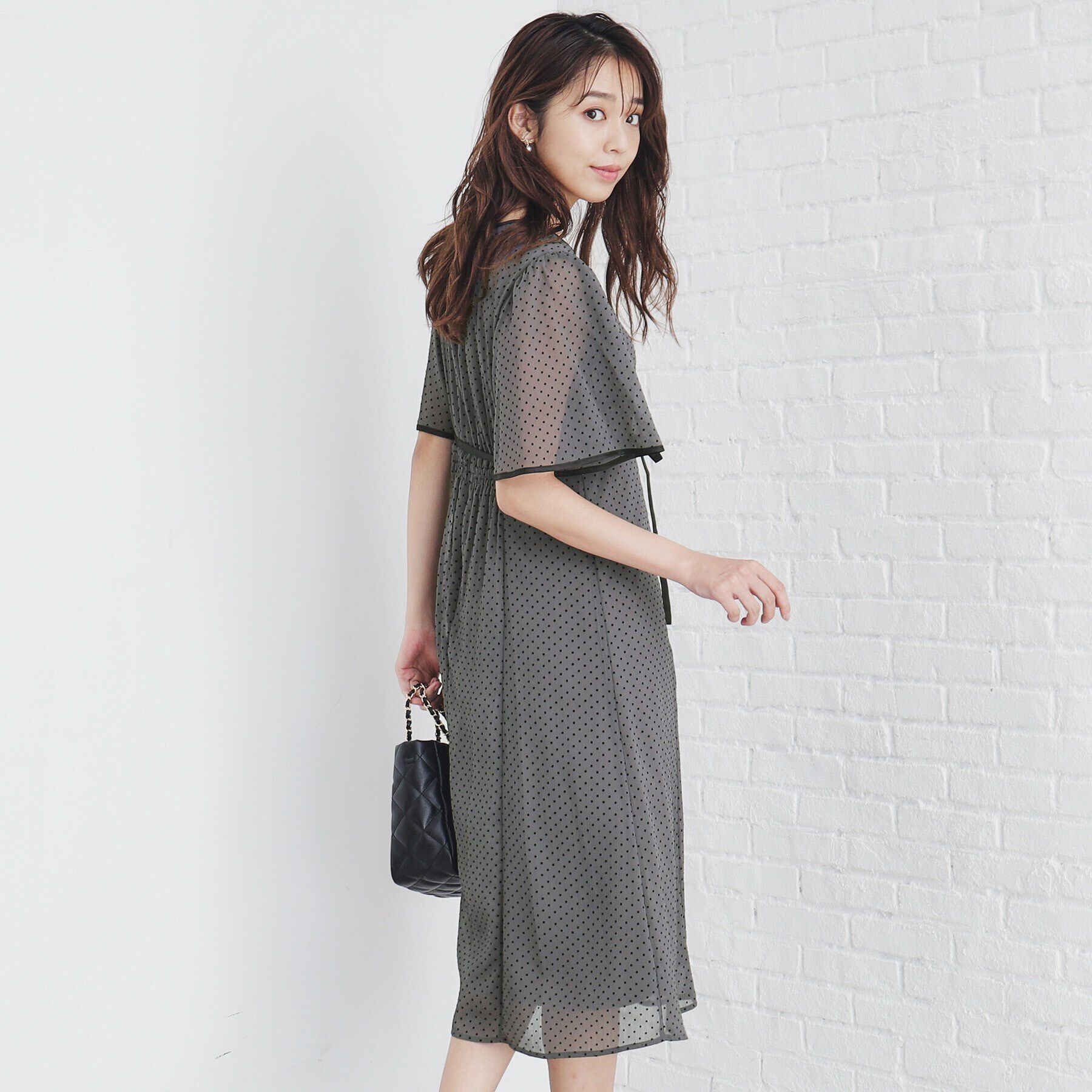 index「フロッキードットバイカラーフレアワンピース【洗濯機洗い可/防シワ】」|ワンピース|