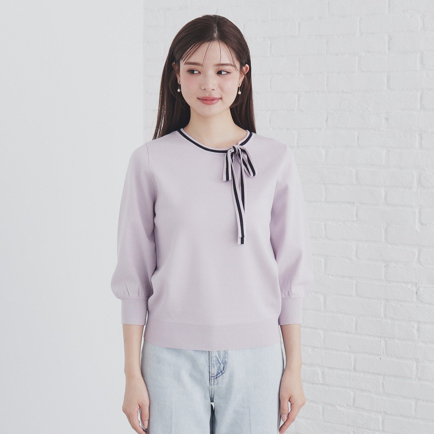 index「バイカラーボウタイプルニット【洗濯機洗い可】」|ニット・セーター|