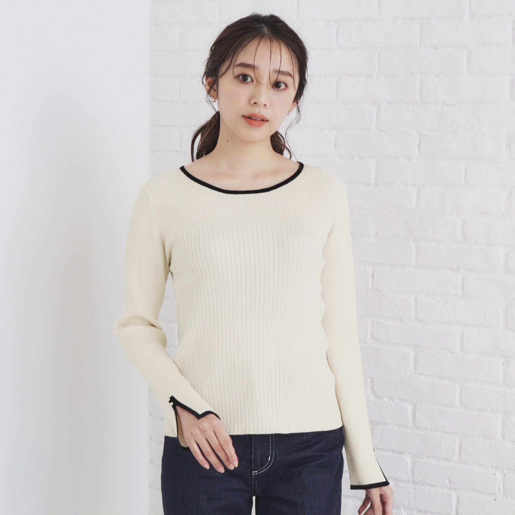 index「スリットスリーブバイカラーリブニット【洗濯機洗い可】」|ニット・セーター|