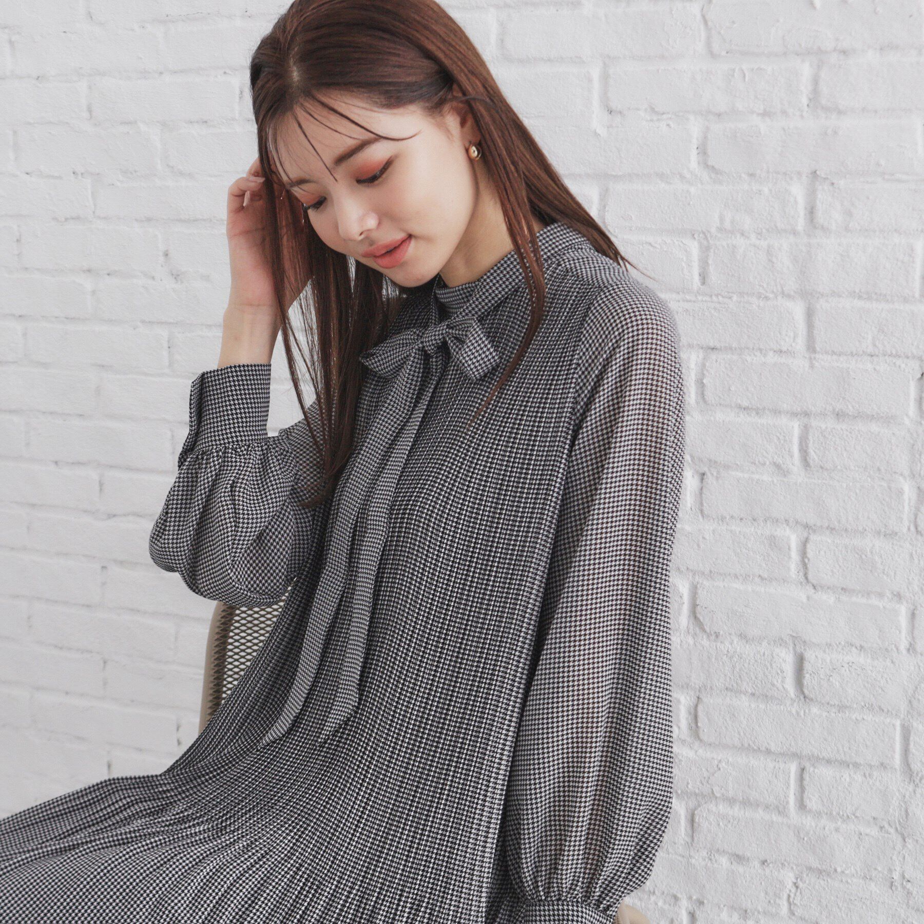 index「2WAYリボン プリーツワンピース【洗濯機洗い可】」|ワンピース|ブラック(219)