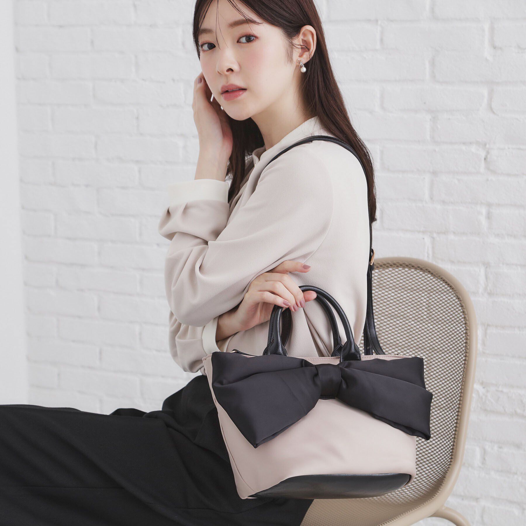 index「【2WAY】リボンショルダーバッグ」|ショルダー・メッセンジャー|ライトベージュ(55